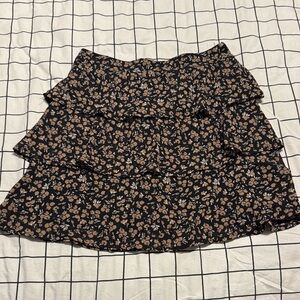 Floral Tiered Black and Brown Skirt